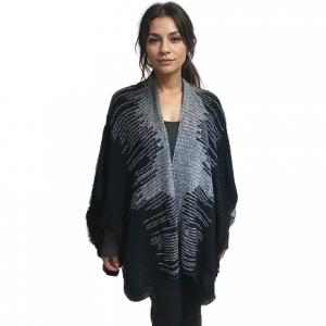 Wholesale 5126 - Metallic Ribbed Knit Ruana/Cape 5126 - Black with Silver  - One Size Fits Most