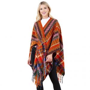 Wholesale 4316 - Multi-Colored Yarn Shawl with Loop 4316 - Orange Multi - One Size Fits Most