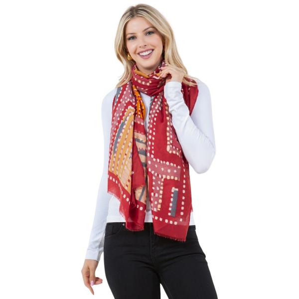 4303 - Geometric Dot Design Scarf/Shawl 4303 - Red Multi - 35