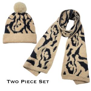 Wholesale 3888 - Cashmere Feel Hat and Scarf Sets 4246 - Beige<br>
Animal Print
 - One Size Hat/12