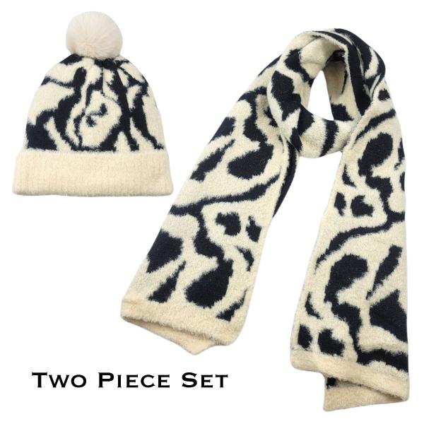 wholesale 3888 - Cashmere Feel Hat and Scarf Sets 4246 - Ivory<br>
Animal Print
 - One Size Hat/12