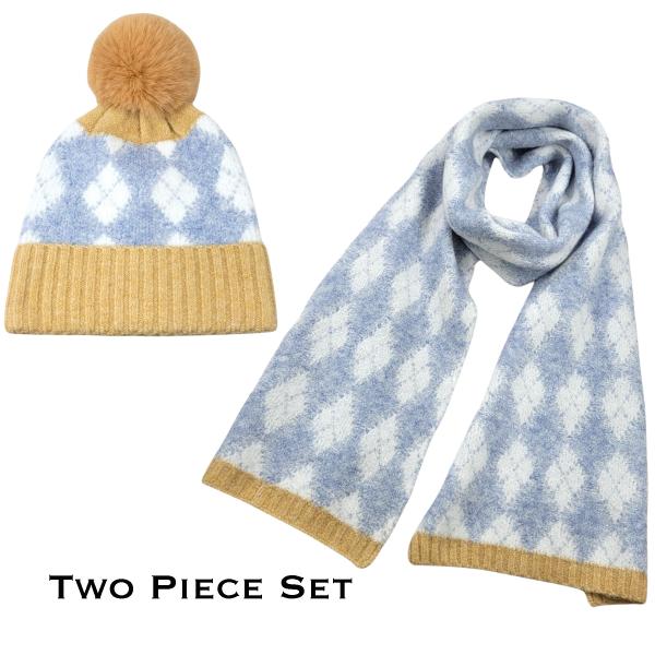 wholesale 3888 - Cashmere Feel Hat and Scarf Sets 4044 - Camel Border<br>
Argyle Print
 - One Size Hat/12