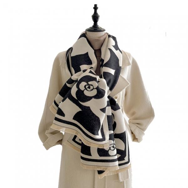 3890 - Flower Brushed Cashmere Feel Shawls 3890 - Black Flower - 27