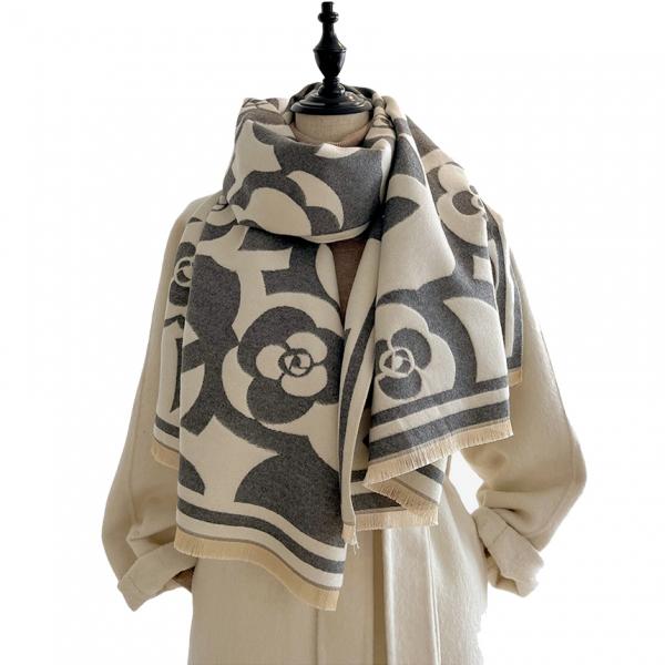 Wholesale 3890 - Flower Brushed Cashmere Feel Shawls 3890 - Grey Flower - 27