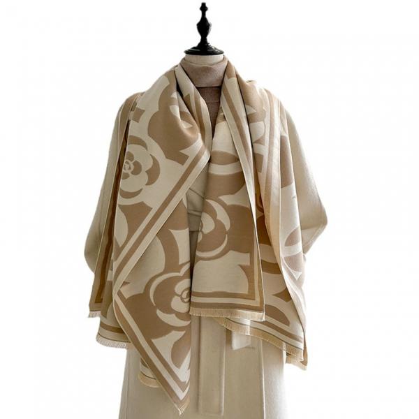 3890 - Flower Brushed Cashmere Feel Shawls 3890 - Beige Flower - 27