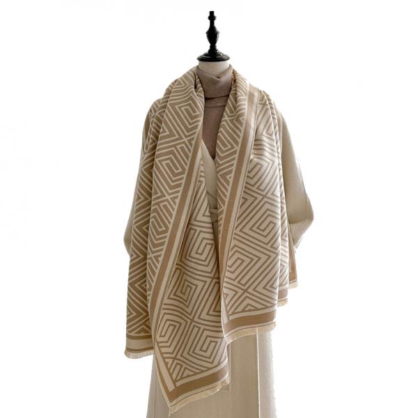 wholesale 3891 - Geometric Brushed Cashmere Feel Shawls 3891 - Beige Geometric - 27