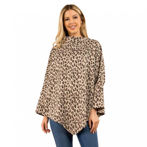 3315 - Animal Print Poncho with Sleeves 3315 - Beige - One Size Fits Most