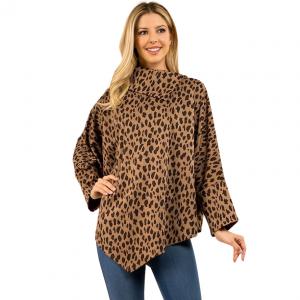 3315 - Animal Print Poncho with Sleeves 3315 - Brown - One Size Fits Most