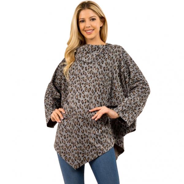 3315 - Animal Print Poncho with Sleeves 3315 - Grey - One Size Fits Most