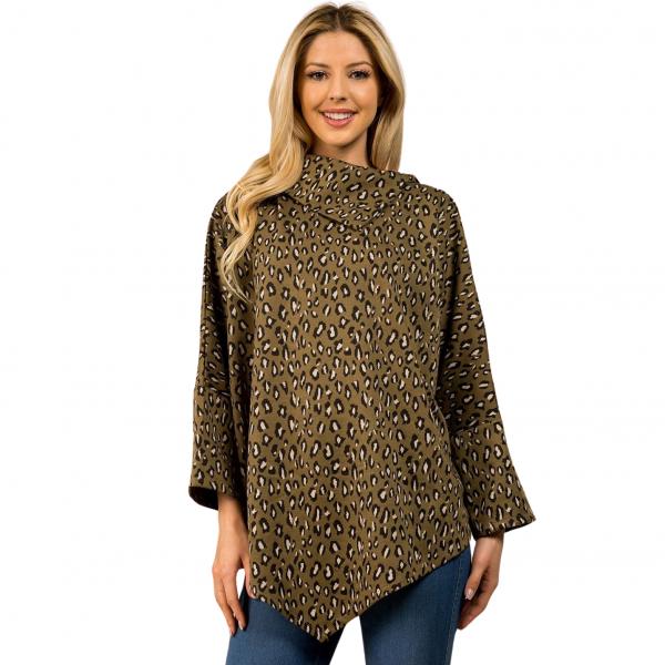 3315 - Animal Print Poncho with Sleeves 3315 - Olive - One Size Fits Most