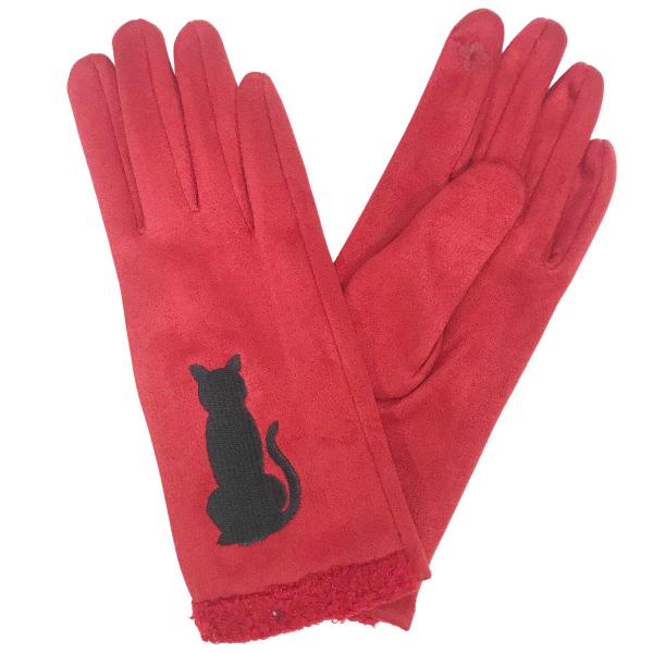 3897 - Cat Motif Gloves 1229 - Red - 