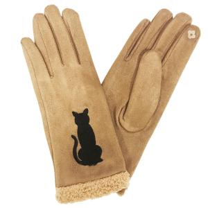 3897 - Cat Motif Gloves 1229 - Camel - 