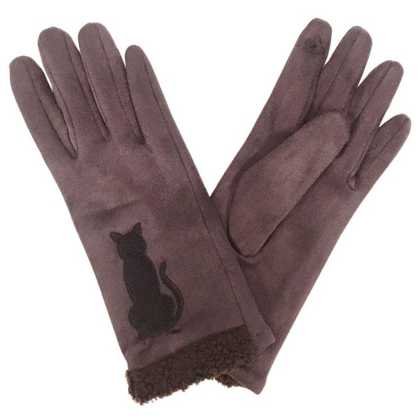 wholesale 3897 - Cat Motif Gloves 1229 - Brown - 