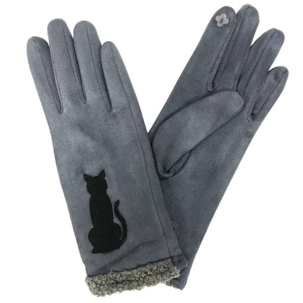 3897 - Cat Motif Gloves 1229 - Grey - 