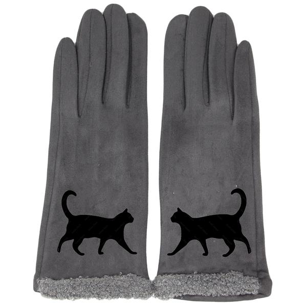 wholesale 3897 - Cat Motif Gloves 1225 - Grey - 