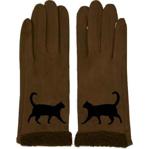 3897 - Cat Motif Gloves 1225 - Dark Brown - 