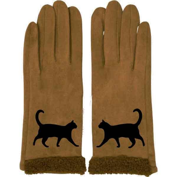 3897 - Cat Motif Gloves 1225 - Camel - 