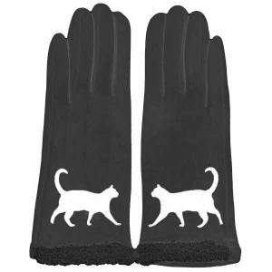 3897 - Cat Motif Gloves 1225 - Black with White Cat - 