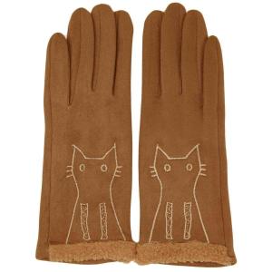 3897 - Cat Motif Gloves 1224 - Camel - 