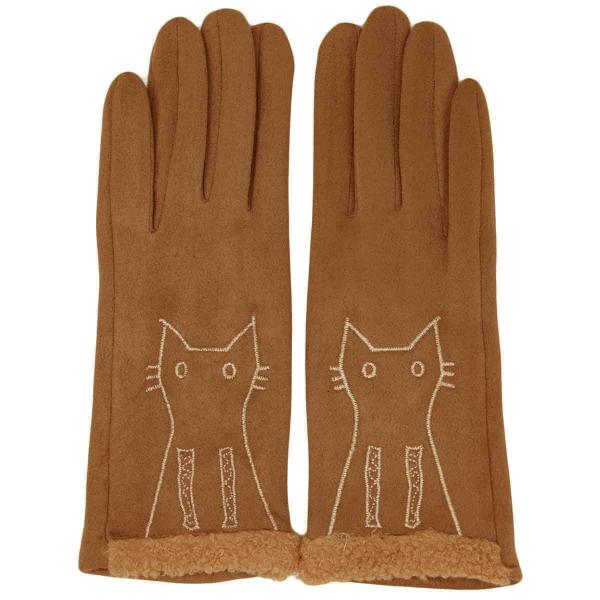 wholesale 3897 - Cat Motif Gloves 1224 - Camel - 