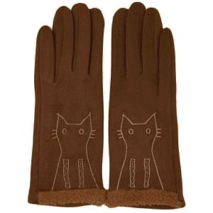 3897 - Cat Motif Gloves 1224 - Brown - 