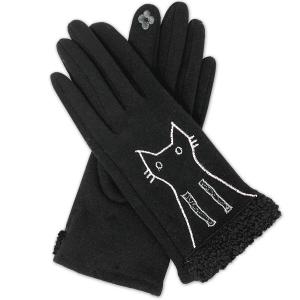 3897 - Cat Motif Gloves 1224 - Black  - 