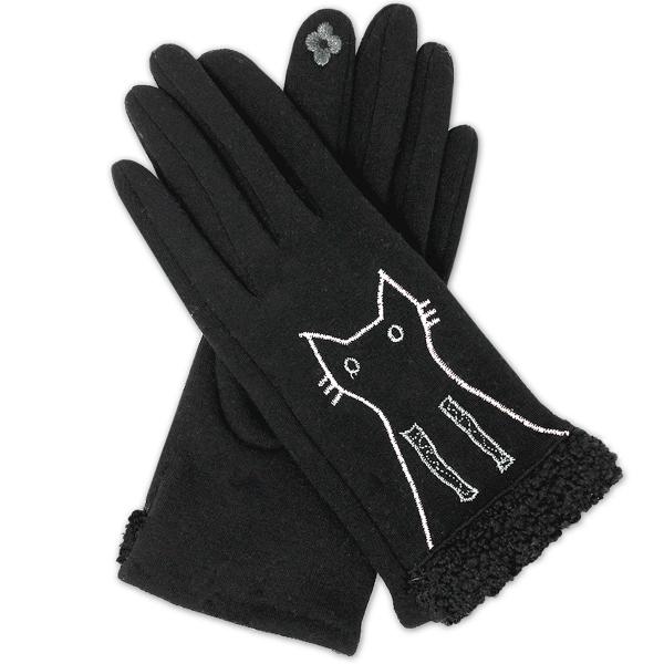 wholesale 3897 - Cat Motif Gloves 1224 - Black  - 