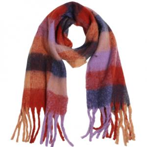 2411 - Checkered Pattern Long Fringe Scarf 2411 - Purple Multi<br>
Checkered Pattern Long Fringe Scarf - 