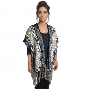 5026 - Ethnic Pattern Knitted Kimono Vest 5026 - Black/Gold/Ivory  - One Size Fits Most