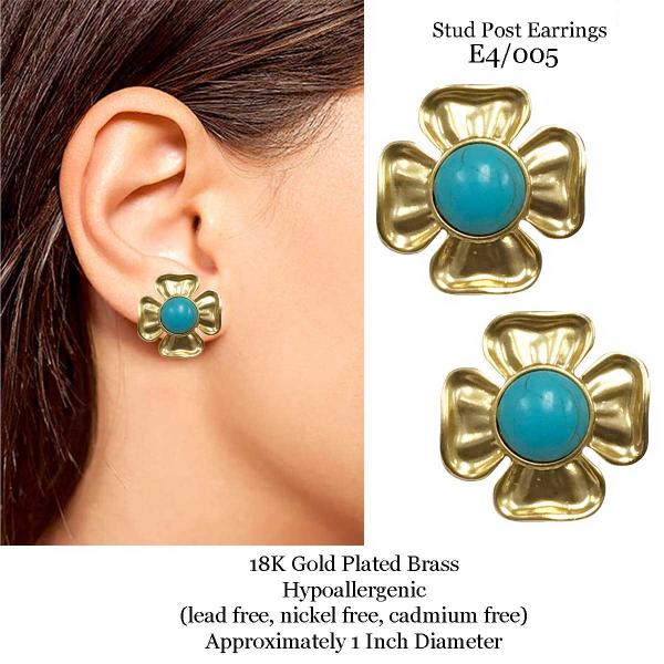 3907 - 18K Turquoise Jewelry #E4/005<br>
Turquoise Post on Gold - 