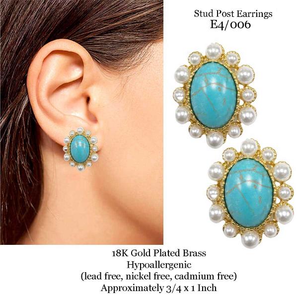 3907 - 18K Turquoise Jewelry #E4/006<br>
Turquoise Post on Gold - 