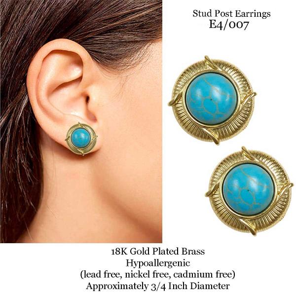 3907 - 18K Turquoise Jewelry #E4/007<br>
Turquoise Post on Gold
 - 