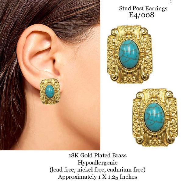 3907 - 18K Turquoise Jewelry #E4/008<br>
Turquoise Post on Gold
 - 