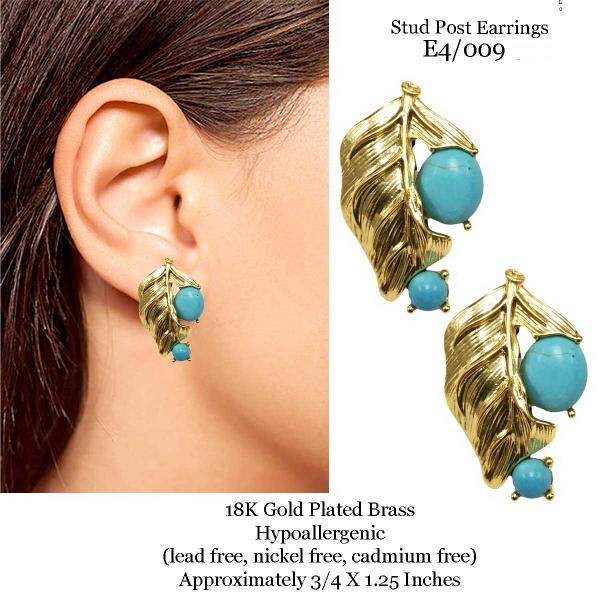 3907 - 18K Turquoise Jewelry #E4/009<br>
Turquoise Post on Gold - 