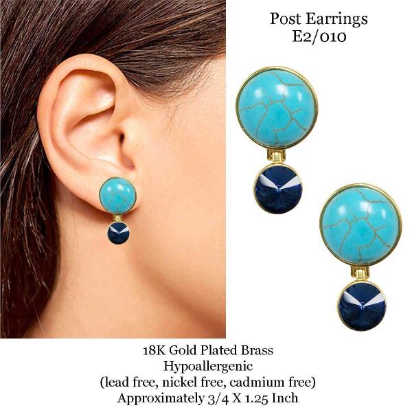 3907 - 18K Turquoise Jewelry #E2/010<br>
Turquoise Post on Gold - 