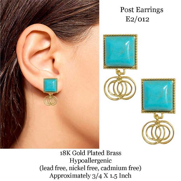 3907 - 18K Turquoise Jewelry #E2/012<br>
Turquoise Post on Gold - 