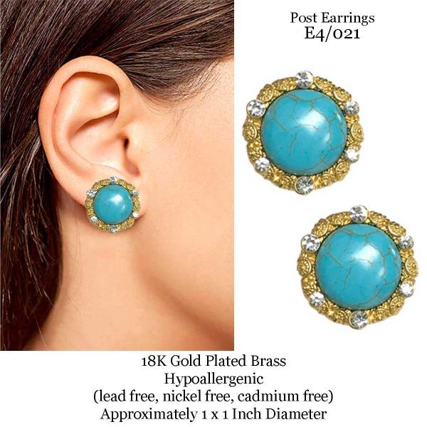 3907 - 18K Turquoise Jewelry #E4/021<br>
Turquoise on Gold - 