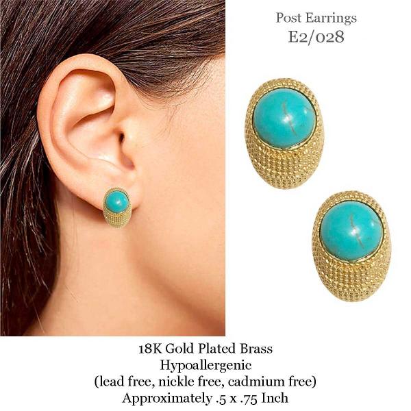 3907 - 18K Turquoise Jewelry #E2/028<BR>
Turquoise on Gold
 - 