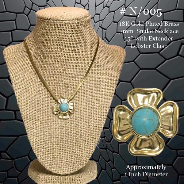 3907 - 18K Turquoise Jewelry #N/005<BR>
Turquoise on Gold - 