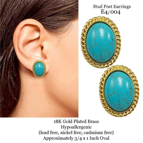 3907 - 18K Turquoise Jewelry #E4/004<br>
Turquoise Post on Gold
 - 