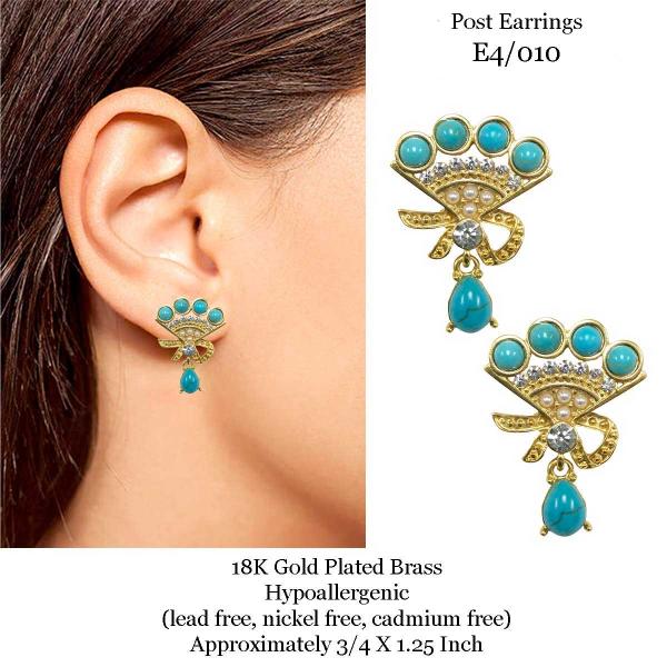 3907 - 18K Turquoise Jewelry #E4/010<br>
Turquoise Post on Gold - 