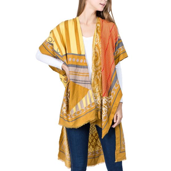 wholesale 1C52 - Ethnic Print Kimonos 1C52 - Mustard Multi - One Size Fits Most