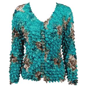  C21 -Gourmet Popcorn - Collarless Cardigan Taupe on Teal - One Size Fits Most