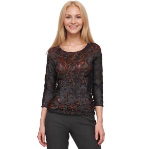 Wholesale 648 - Origami Three Quarter Sleeve Tops Black - Brown - One Size Fits Most