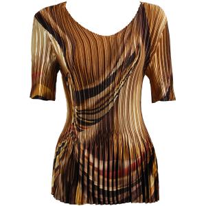 657 - Half Sleeve V-Neck Satin Mini Pleat Tops Half Moon Copper-Gold MB - One Size Fits Most