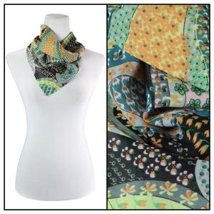 001 Georgette Neckerchief Squares*  Paisley Floral - Cool  - 