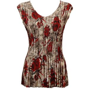 954 - Satin Mini Pleats - Cap Sleeve V-Neck Crimson-Taupe Floral MB - One Size Fits Most