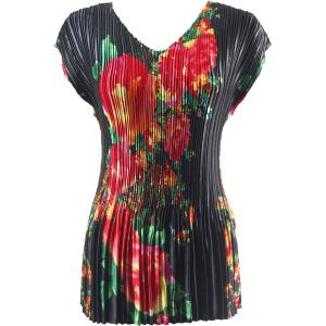 954 - Satin Mini Pleats - Cap Sleeve V-Neck Paisley Floral Red on Black MB - One Size Fits Most