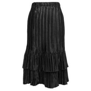 745 - Skirts - Satin Mini Pleat Tiered Solid Black - One Size Fits Most