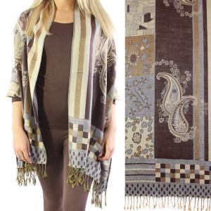 773 - Pashmina Style Shawls Medley Print - Brown-Grey MB - 